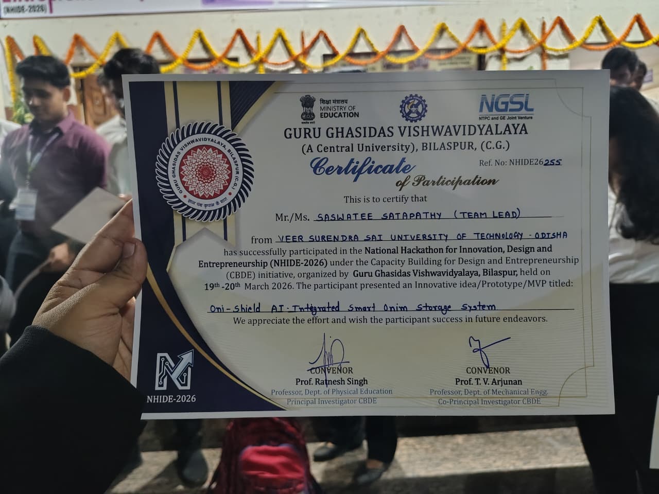 Team from VSSUT Robotics Society secured position among Top 10 at the NHIDE 2026 (National hackathon on innovation, design, and entrepreneurship) organised by Ministry of Education (Govt. of India) at Guru Ghasidas Vishwavidyalaya, Bilaspur , Chhattisgarh